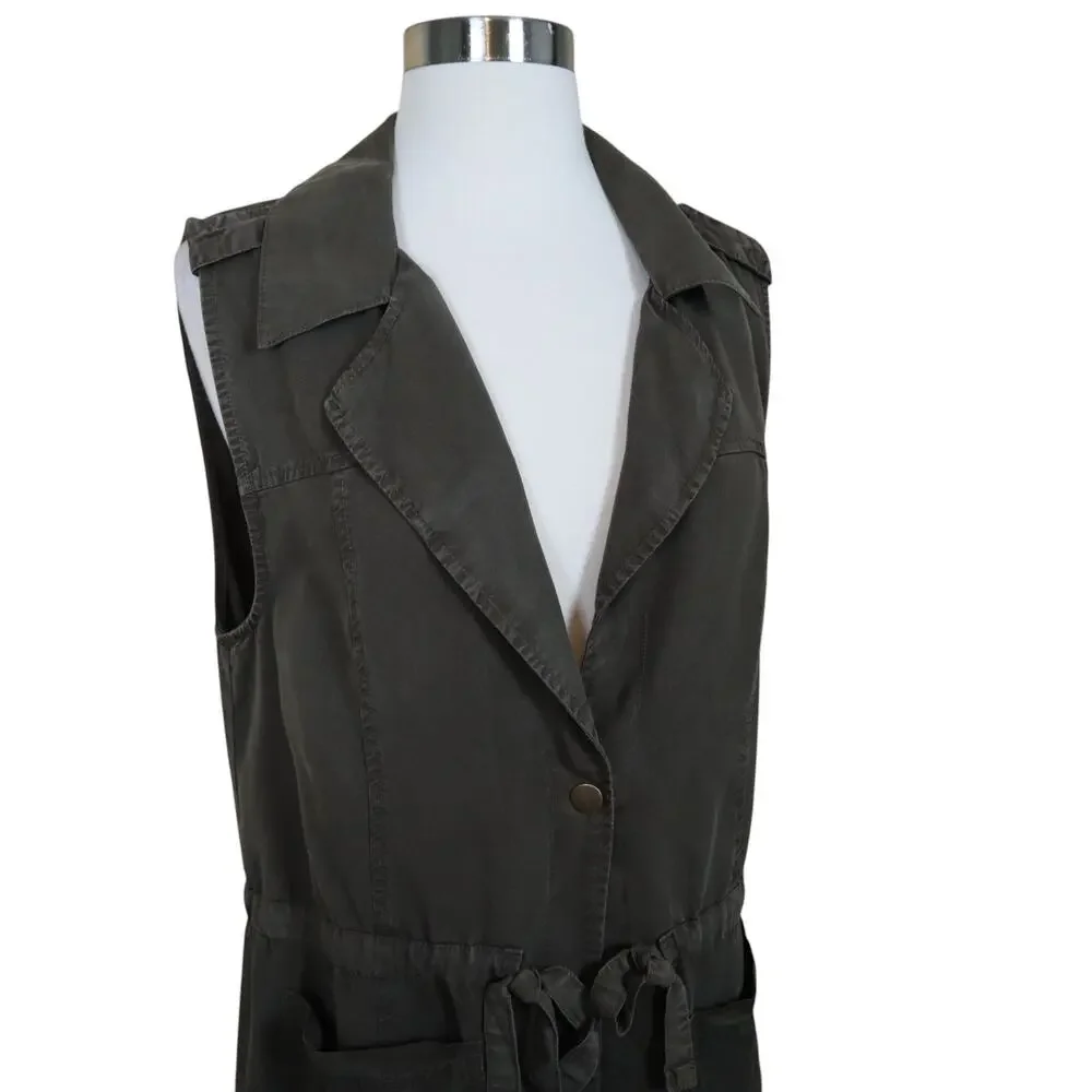 Sanctuary Womens Vest Size Medium Olive‎ Green Soft Tencel Open Front Tie Waist